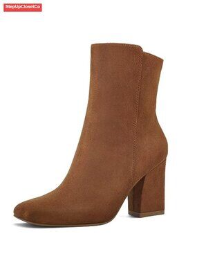 Women's Ankle Boots Square Toe Side Zipper Chunky Block Heel Low Heeled Booties